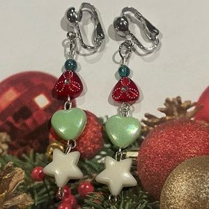 GORGEOUS Kids Clip On Christmas Beaded Earrings
